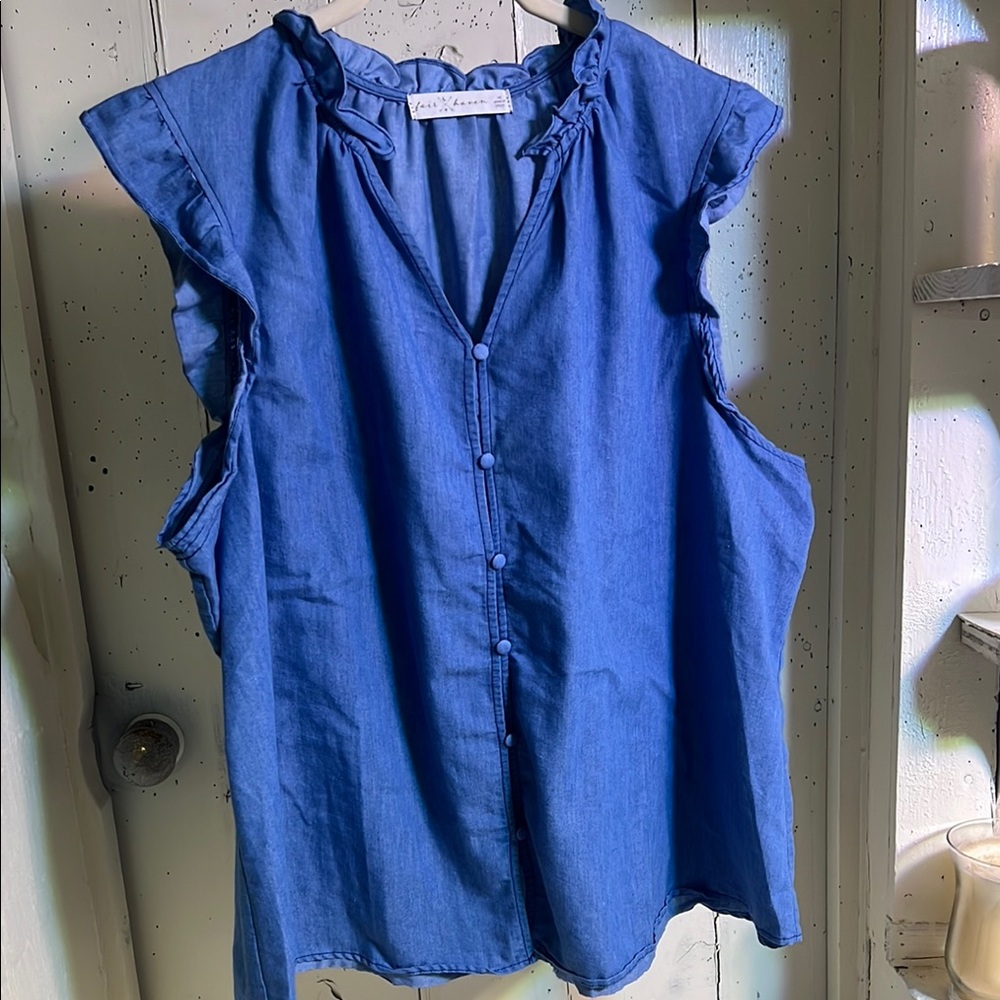 Anthropologie Blue Ruffled Blouse